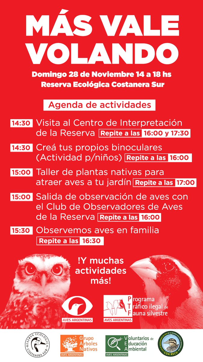 AvesArgentinas's tweet photo. Vení a disfrutar en familia una tarde en la naturaleza. Habrá juegos y actividades para chicos y grandes, salidas de observación de aves junto al @coarecs,  visitas al centro de interpretación, taller del @grupoárbolesnativos 🌳🐦 https://t.co/0SLAiSVdbO