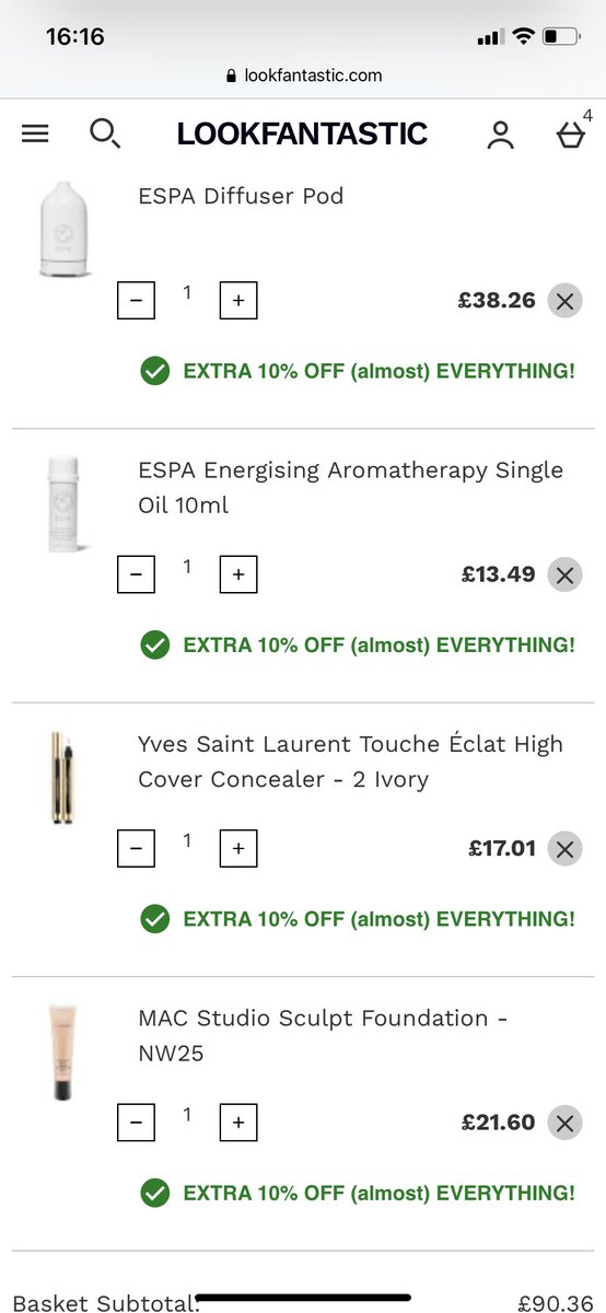 laurahignett's tweet photo. @lookfantastic I went to pay after tending to my child for my order lucky I took a screen shot go back ten mins later to pay &amp; the price has changed?! Can you explain?! https://t.co/XdgCoye3xO