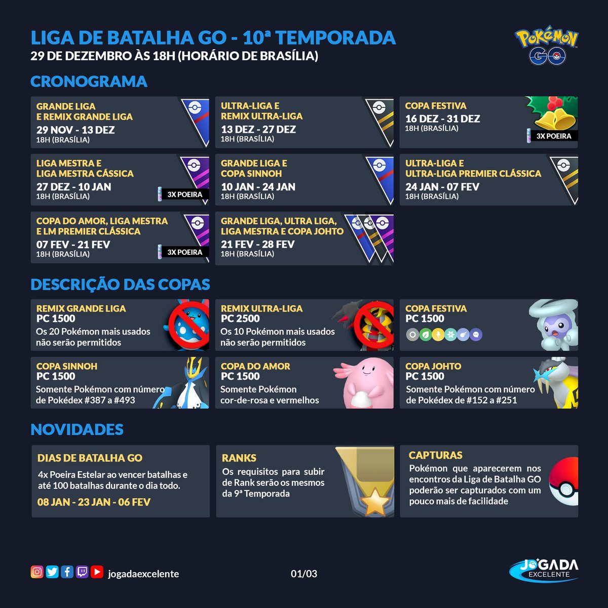 Jogada Excelente on X: Pokémon GO: Hoje é dia de mudança de ligas na Liga  de Batalha GO. Após a troca, apenas a Grande Liga estará disponível. ⠀  Data: 11/10 às 17h