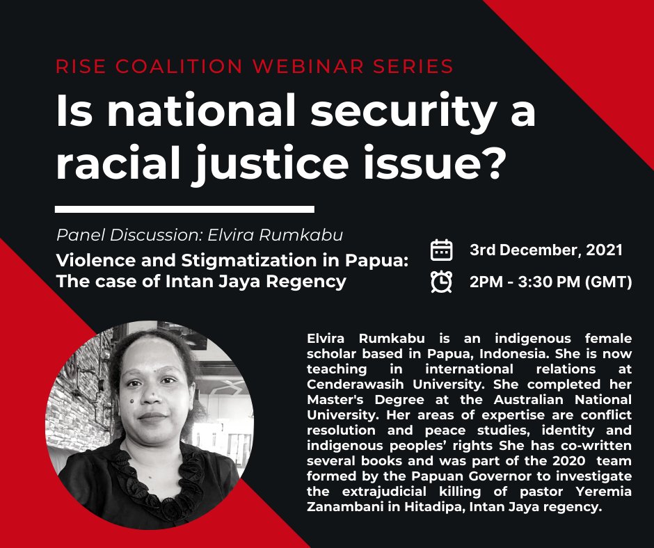 Violence and Stigmatization in Papua - an Indonesian perspective on racial justice and national security. Don't miss it next Friday 3/12 at 2pm (GMT). Register at events.zoom.us/ev/AJbM_VE9ebh…