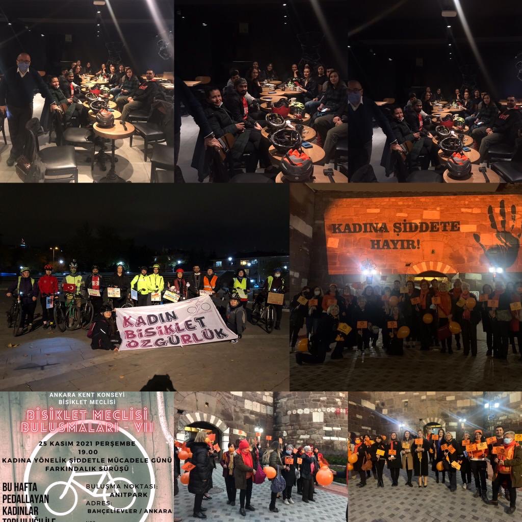 Bisiklet Meclisi Buluşmaları'nda,Pedallayan Kadınlar'ın Kadına Yönelik Şiddetle Mücadele Farkındalık Sürüşünde,Ankara Kalesi'nde gerçekleşen #KadınaŞiddeteHayır ışıklandırmasında Ankara Kalesi Mec.ile buluştu ve 25Kasım farkındalığı için pedal çevirdi <a href="/kadirispirli/">KADİR İSPİRLİ</a> <a href="/mansuryavas06/">Mansur Yavaş</a>