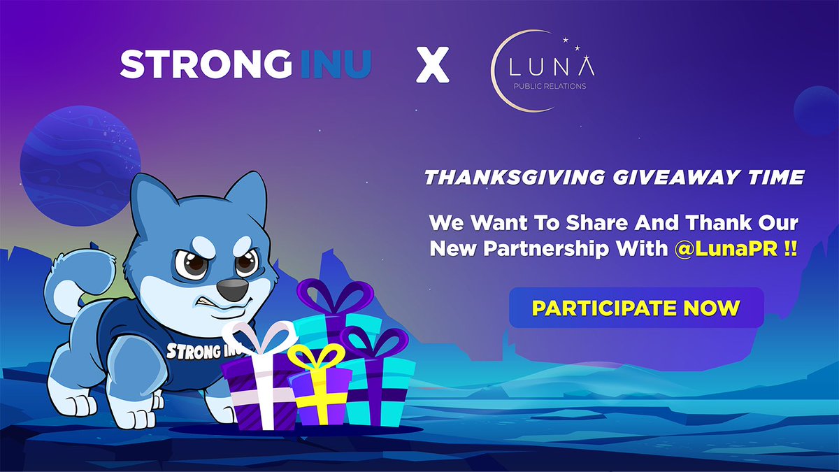 StrongInu's tweet photo. THANKSGIVING #GIVEAWAY TIME‼️

We want to thank @LUNAPR1 and you 🎉

Follow the steps and qualify for the DRAW to be held on DEC 2 🎯

3 PRIZES:
🥇500 USD
🥈350 USD
🥉150 USD

1. Follow us and RT
2. Tag @StrongInu and 2 friends in the comments 👇
3. Use #StrongInu

Let’s GO🚀🚀 https://t.co/fuLmLD1T8t