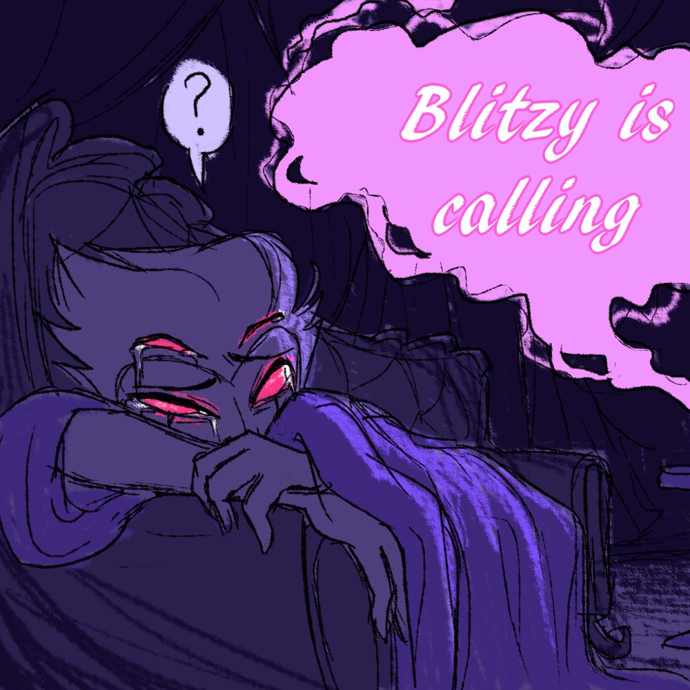fuzziiwuzzii_'s tweet photo. 💜Blitzy is calling💜
Messy fluffy #stolitz comic based off their recent posts because I need it 
(1/2)
#HelluvaBoss #HelluvaBossFanArt #Blitzo #Stolas  #Millie #Moxxie https://t.co/YdzUzR7cyt