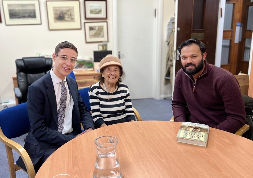 DovForman's tweet photo. Thank you @AzeemRafiq30 for meeting with my great grandmother, survivor of Auschwitz, Lily Ebert and myself.

We appreciate you taking the time to learn about Lily’s testimony and to speak about issues facing the Jewish community today, and racism as a whole. https://t.co/szrJl1Rs69