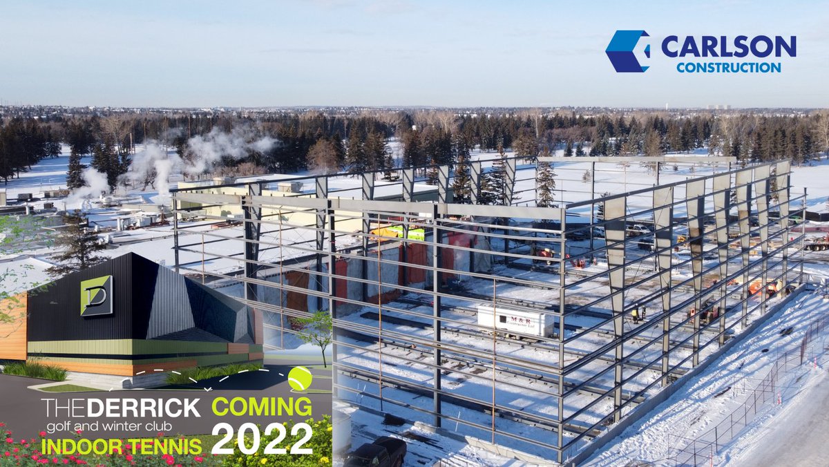 Construction is well underway at <a href="/TheDerrickClub/">The Derrick Club</a> as crews are serving up steel for the new indoor tennis facility. We are anticipating completion in Spring of 2022! 
#CarlsonConstruction #LegacyMeetsInnovation #YEGTennis