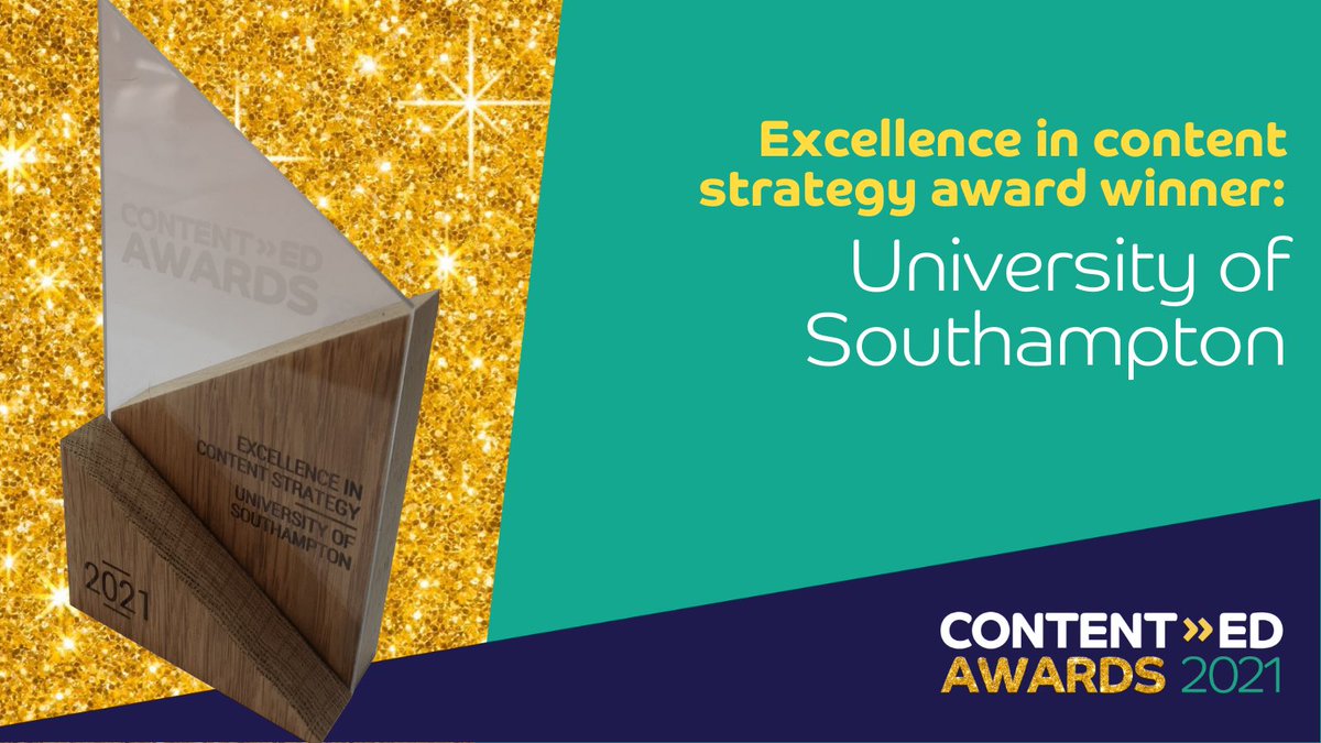 ContentEdLive's tweet photo. Our Excellence in Content Strategy Award now…
And the winner is someone with a track record of championing great principles of content strategy.
And the winner is:
@unisouthampton
#ContentEd21 https://t.co/5FZWhIH9Sv