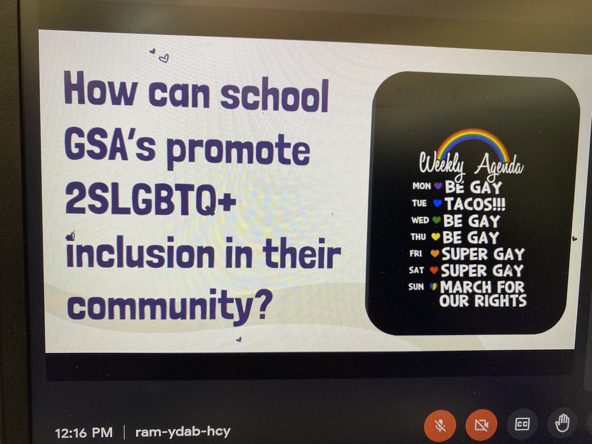 therobinsonread's tweet photo. A privilege to have @tctaylor87 & @sopkowe join our #VGSA today & share with us how we can make a difference in our 🏫’s & communities. Thank U for sharing with us messages of activism, ❤️ & hope. Together, we can make our world a better place🏳️🌈🏳️⚧️ @NLESDCA @SISNLESD #Pride365NL https://t.co/dSdKGUpvEK