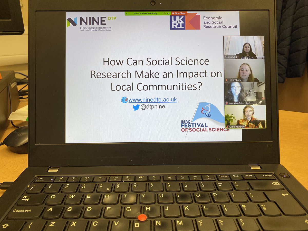 We are hearing some great research from <a href="/DtpNine/">NINE DTP</a> <a href="/ESRC/">Economic and Social Research Council</a> funded PhD students tonight as part of our Festival of Social Science webinar @ESRCIAADurham well done Rachael, Mark, Philippa, Laura, Lottie, Natalie