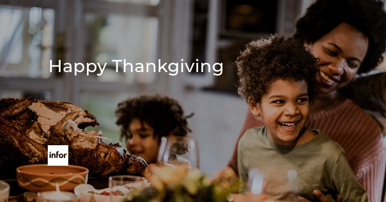 Infor's tweet photo. This day and every day, we’re thankful for the families, friends, and colleagues that make Infor a great place to be. Happy #Thanksgiving from #TeamInfor! https://t.co/8uOQ9T11Ff