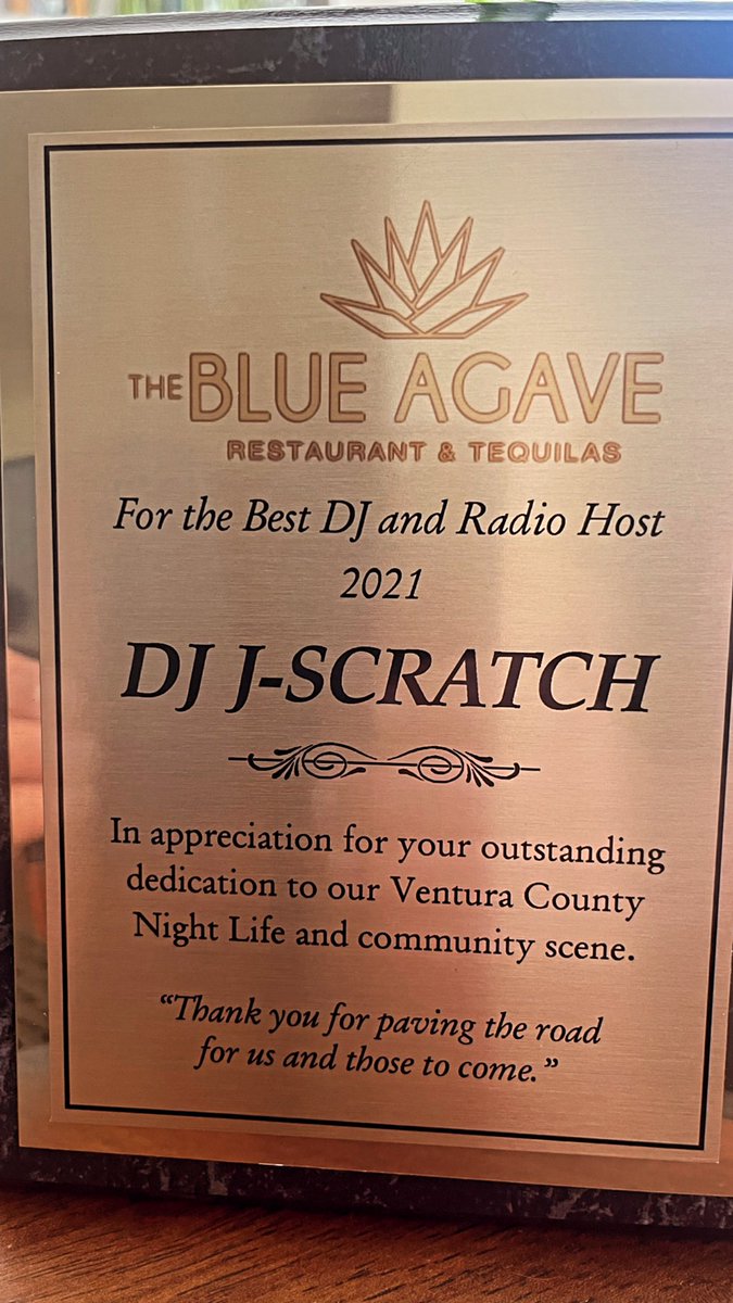 JSCRATCH's tweet photo. Thank you for this honor @blueagave_restaurant_tequilas @beso.productions @therebirthexperience_
and everybody that has been supporting me for four decades #1982 #805 #djjscratch #ht https://t.co/S22uXqciOT