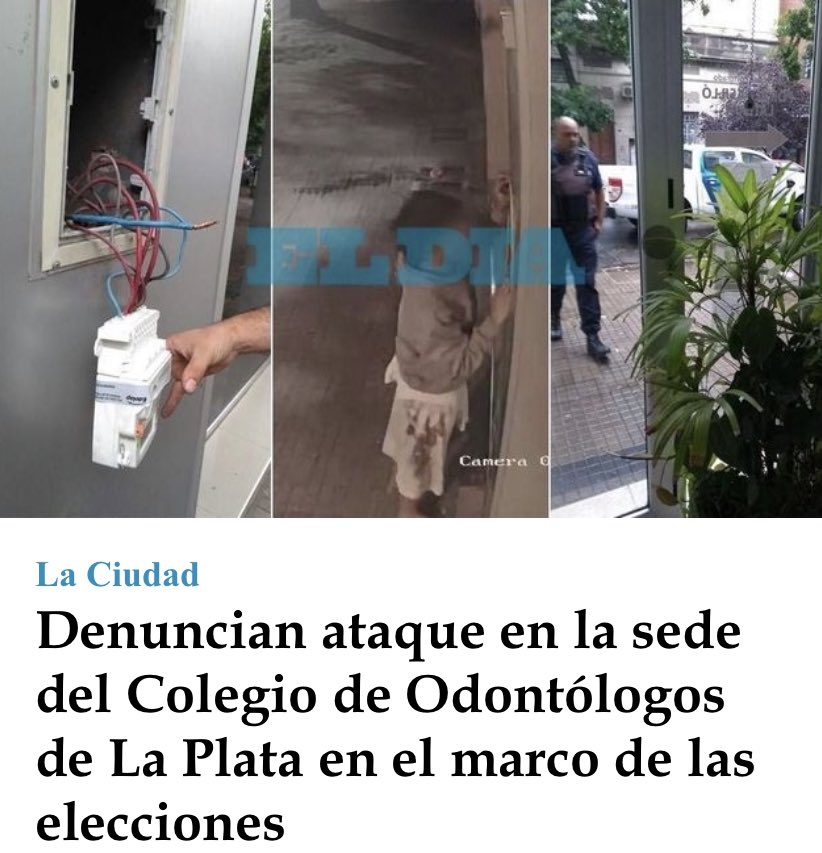 En las últimas horas, el Colegio de Odontólogos-Distrito l- sufrió un acto vandálico que afectó el funcionamiento del mismo.
La nota de <a href="/eldialp/">Diario EL DIA de La Plata</a> a continuación 
<a href="/OELAdistrito1/">ODONTOLOGOS EN LUCHA</a> <a href="/Guillebauer77/">Guillermina Bauer</a> <a href="/Guillebauer77/">Guillermina Bauer</a> <a href="/laplataya/">laplataya.com</a> @LaPlataRadio <a href="/odontouba/">FOUBA</a> @cosucoba <a href="/cadenario88/">#CadenaRio</a>