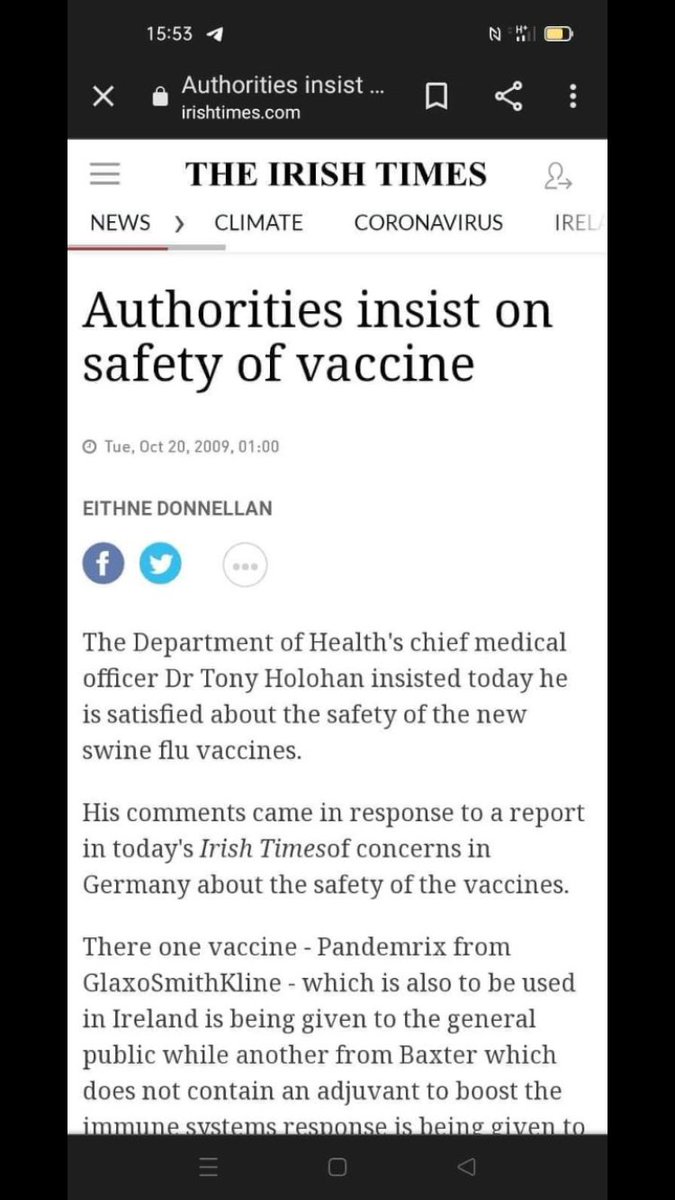 Elainacuda's tweet image. Remember this? A barrister in a court of law this year proved that Tony Holohan had no evidence to prove they were safe &amp;amp; tested for children, as he claimed at the time. Over 120 of them sustained lifelong, life altering injuries with one just awarded €1.3m in damages. Pls share