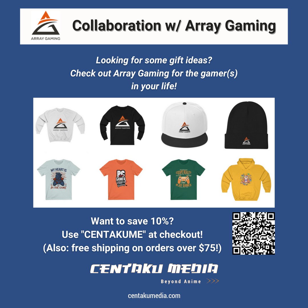 CentakuMedia's tweet image. Looking for some gift ideas for the holidays? Check out Array Gaming for the gamer(s) in your life with high quality gaming themed clothing. Don't forget to use CENTAKUME to save 10% at checkout! bit.ly/CMArray
#arraygaming #blackfriday #cybermonday #sponsored #ad