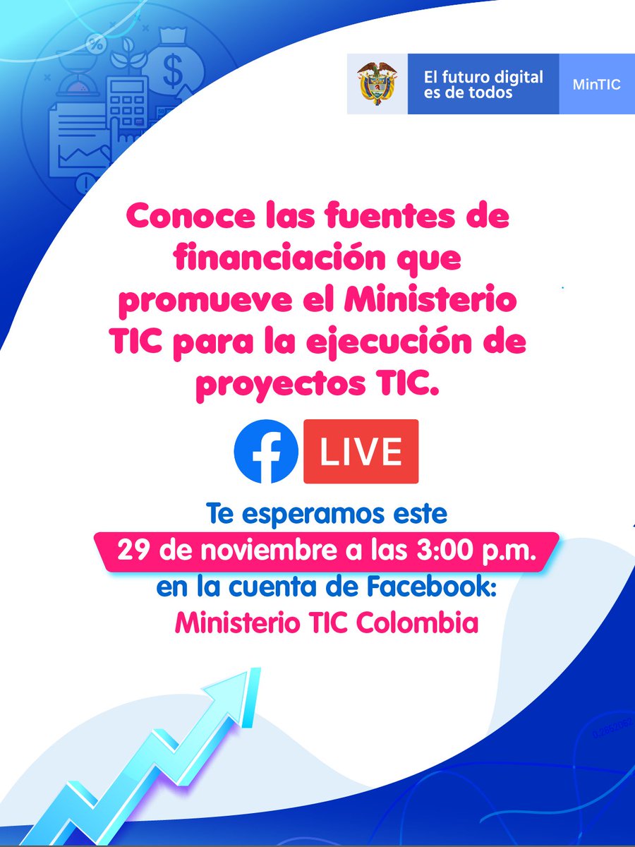 Nicolas_TorresB's tweet photo. Los invitamos a que conozcan las fuentes de financiación que promueve el @Ministerio_TIC  para la ejecución de Proyectos TIC con el fin de disminuir la brecha digital del país y generar equidad en las regiones. 

Día: 29 de noviembre
Hora: 3 p.m.
https://t.co/X0QF0FnKc2 https://t.co/AuOnZW8cmJ
