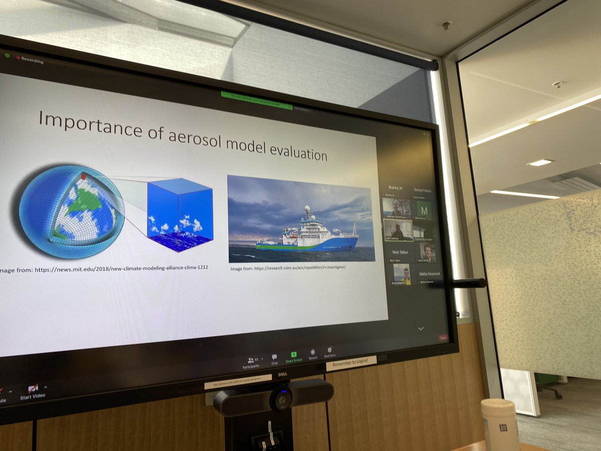 SonyaFiddes's tweet photo. Proud supervisor moment! My first student ever, Liam, presenting his honours work to the #ANZAA aerosol meeting! Take away point: our climate models need a lot more work to get aerosol concentrations right! https://t.co/mN8CnzYiHI