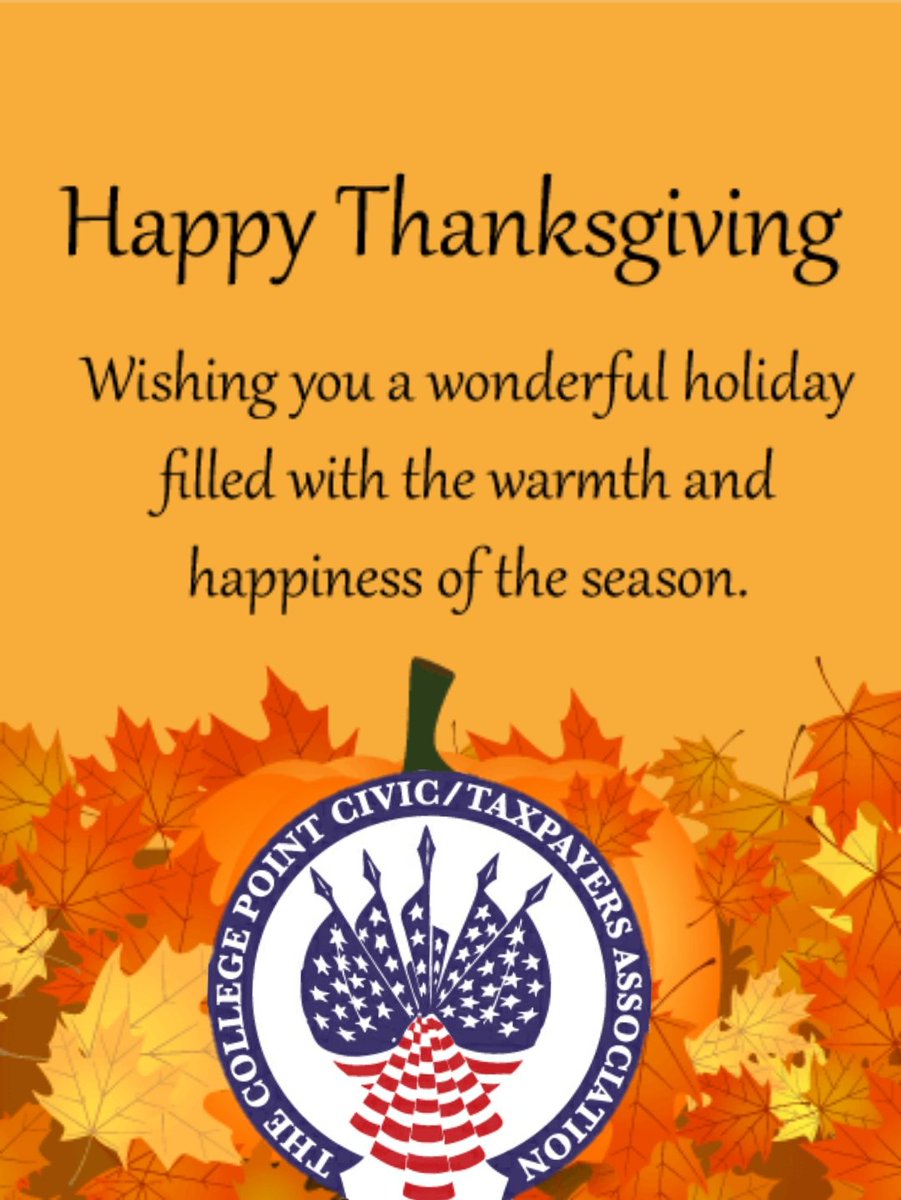 CollegePointCTA's tweet photo. Wishing you hope, joy, peace, good health, favor, and love on this Thanksgiving Day!
#CollegePoint #collegepointcivic #collegepointstrong #MacNeilPark #PowellsCovePark #district19 #queens #nyc #PoppenhusenInstitute #communityboard7 #queensnyc #nys #109precinct #collegepointqueens https://t.co/EZgekRAK0n
