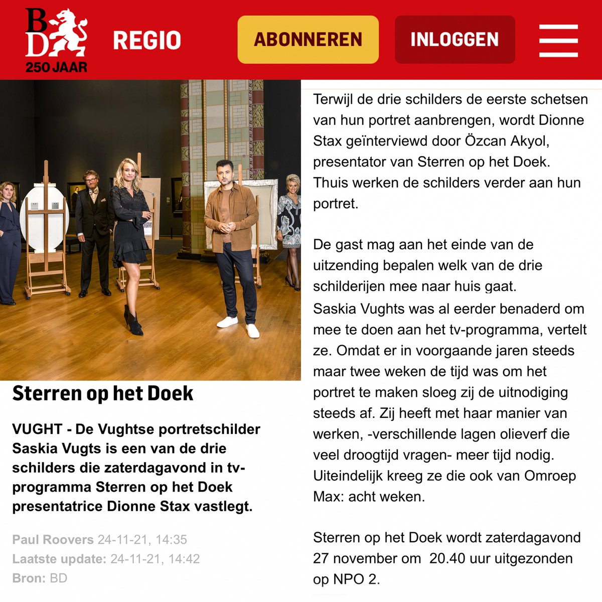 Leuk dat het Brabants Dagblad vandaag aandacht aan de uitzending schenkt! <a href="/bddenbosch/">Brabants Dagblad</a> <a href="/OmroepMAX/">Omroep MAX</a>