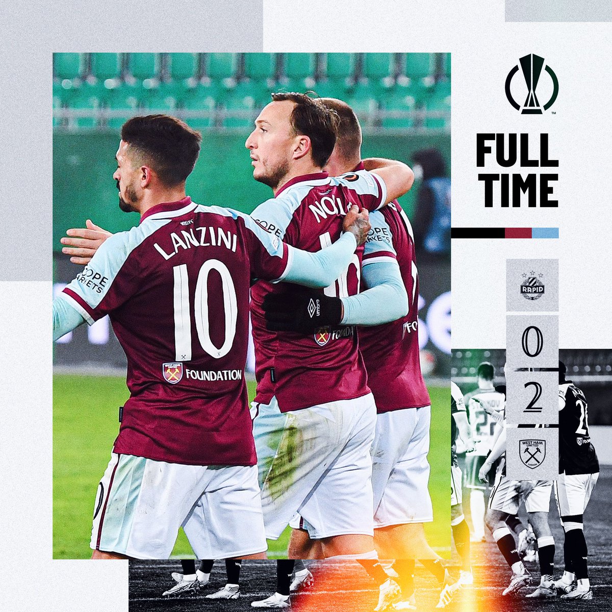 WestHam's tweet photo. Top spot in Group H and qualification for the #UEL last-16 confirmed ✅🙌
#SCRWHU https://t.co/35wvAhqXna