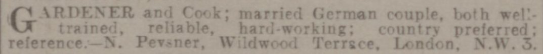 StreetStudy's tweet photo. DYK in the weeks before the outbreak of #WW2 architectural historian Sir Nikolaus Pevsner (1902-1983) was seeking a domestic situation for a 'gardener and cook, married German couple, well-trained' - in 1940, he was interned as an enemy alien at  Huyton, Liverpool. #HouseHistory https://t.co/BLcrZJfENT