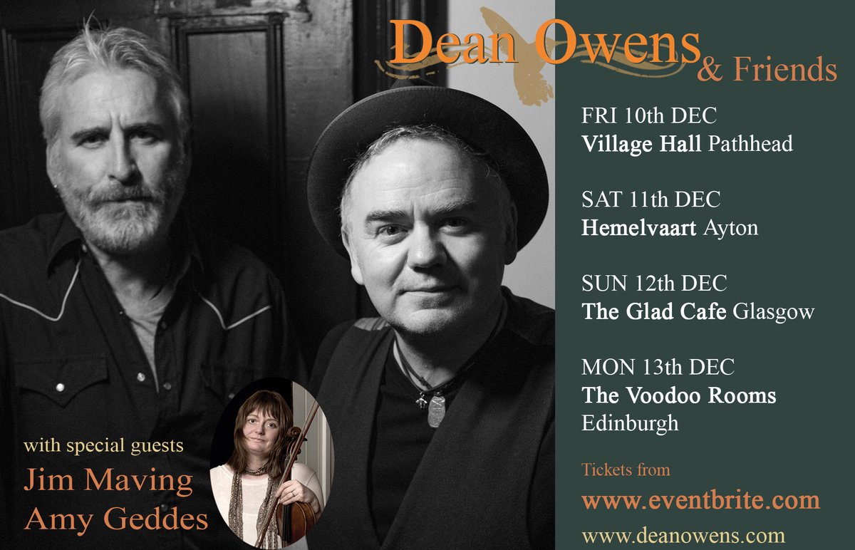 Scaryb's tweet photo. On the road again very soon - live music and pre-festive melancholy, fun and blethers with @deanowens1 @jimmaving and @scottishfiddler. 
Details and ticket links on https://t.co/mPGaPWnBye
Don't leave it too late.
"TERRIFIC" - @WhisperingBob 
#gigs 
#pathhead #Glasgow #Edinburgh https://t.co/CnALMUYBrt