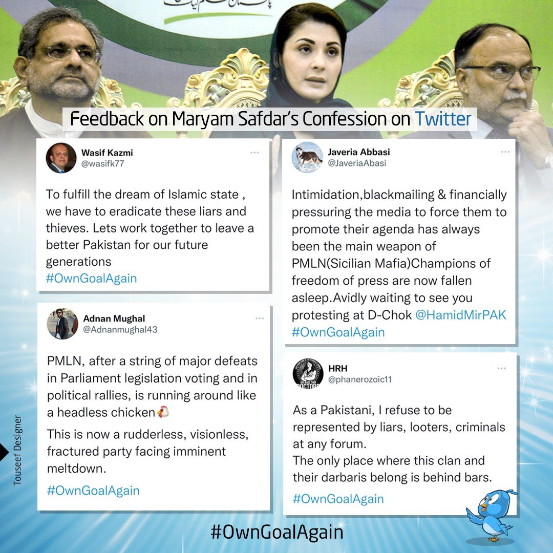 PTIofficial's tweet photo. Feedback on Maryam Safdar's confession yesterday #OwnGoalAgain - Collection 1 https://t.co/1vnhyWvFTU