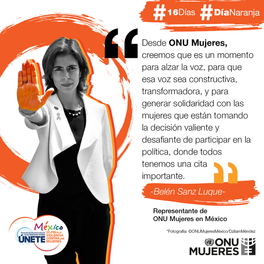 ONUMujeresMX's tweet photo. Hoy inicia la conmemoración del Día Internacional para eliminar la violencia contra las Mujeres y Niñas y los #16dias de activismo. Eliminemos la violencia contra las mujeres y las niñas ¡YA! 
#DíaNaranja #Únete @BelenSanzLuq https://t.co/6Uv3CxDWxc