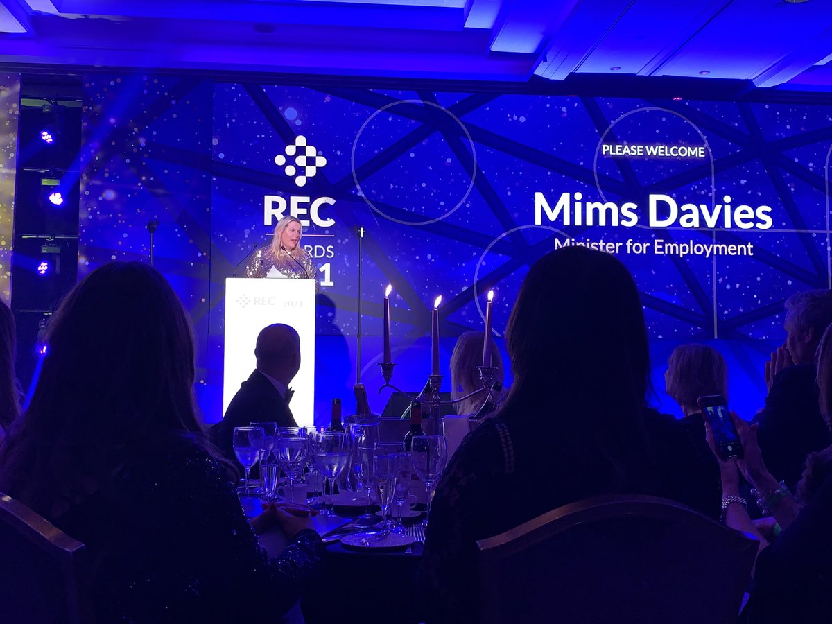 MichelleMellor_'s tweet photo. Welcome to @mimsdavies @RECmembers awards . We have a great relationship with the employment minister & @DWP talking how recruiters have helped on the front line during covid & our public & private relationship #youth&skills #includiveskills #youngpeople #partnership #rec21 https://t.co/n77Sb1c3WP