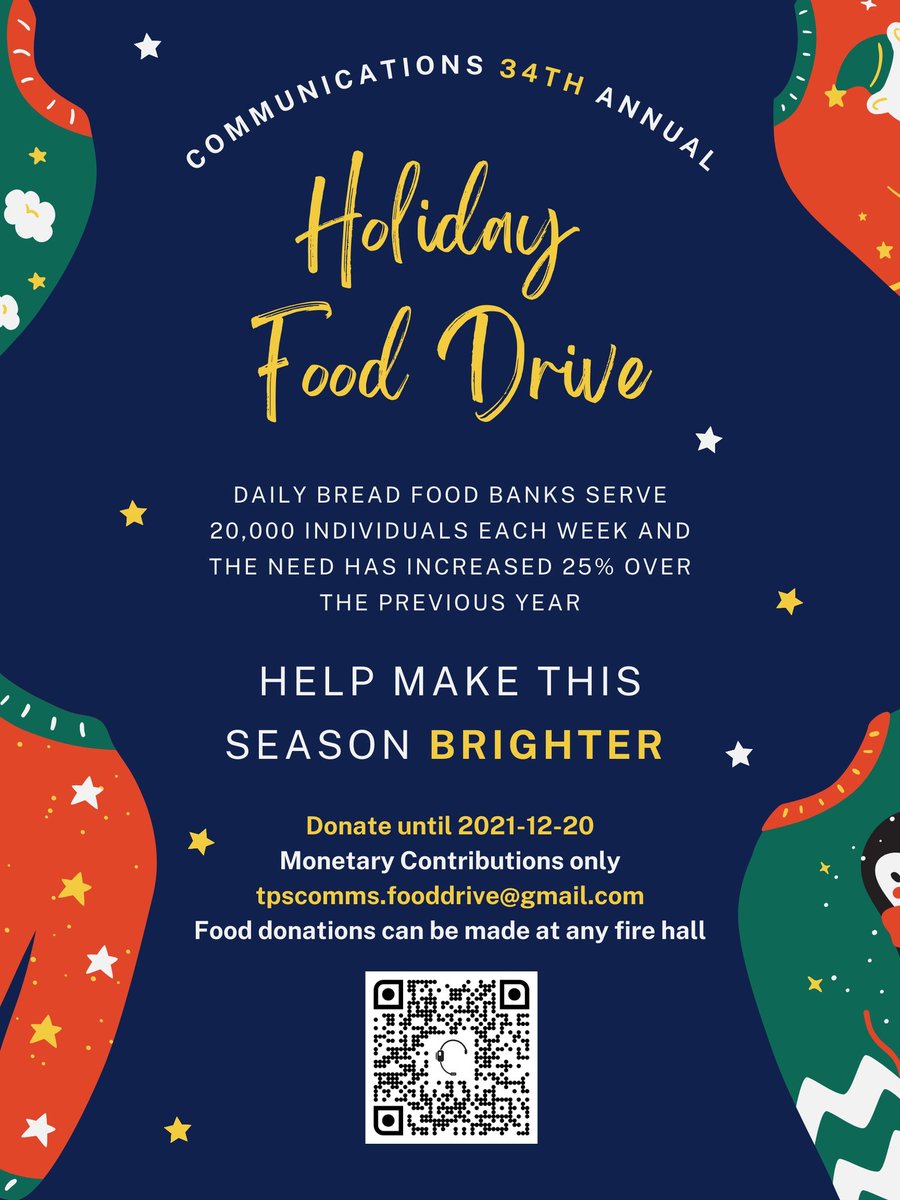 RETdispatchspvr's tweet image. Please join @comm911tps in our 34th annual Holiday Food Drive in support of @DailyBreadTO. Giving back to the community we serve. @TorontoPolice @DeputyPeterYuen @Fergy5846 @TPAca
