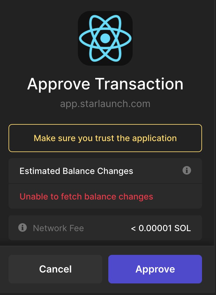 SammyBFI's tweet photo. @MduduziDubazana @StarLaunchSOL I can't get any further than this when I try and connect my wallet to the StarLaunch desk, any idea if I can pursue any further? https://t.co/vmO2QHij0V