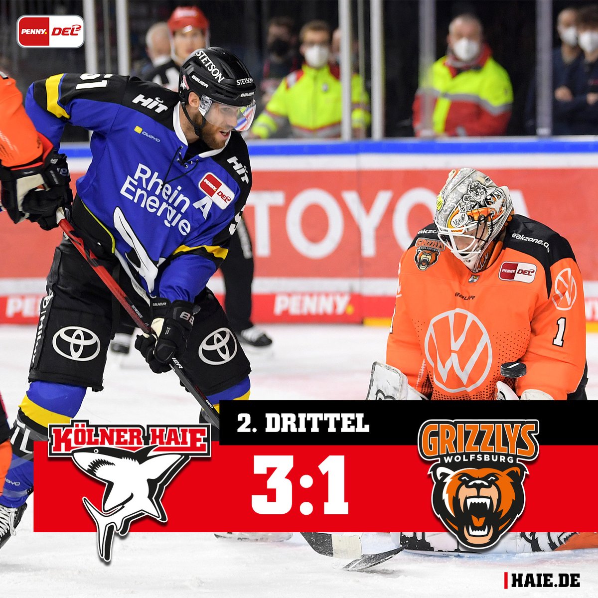 Koelner_Haie_72's tweet photo. Die Haie führen nach dem zweiten Drittel mit 3:1 durch Tore von Maury Edwards und Quinton Howden! #KECvsWOB https://t.co/W6lQJFH0Eo