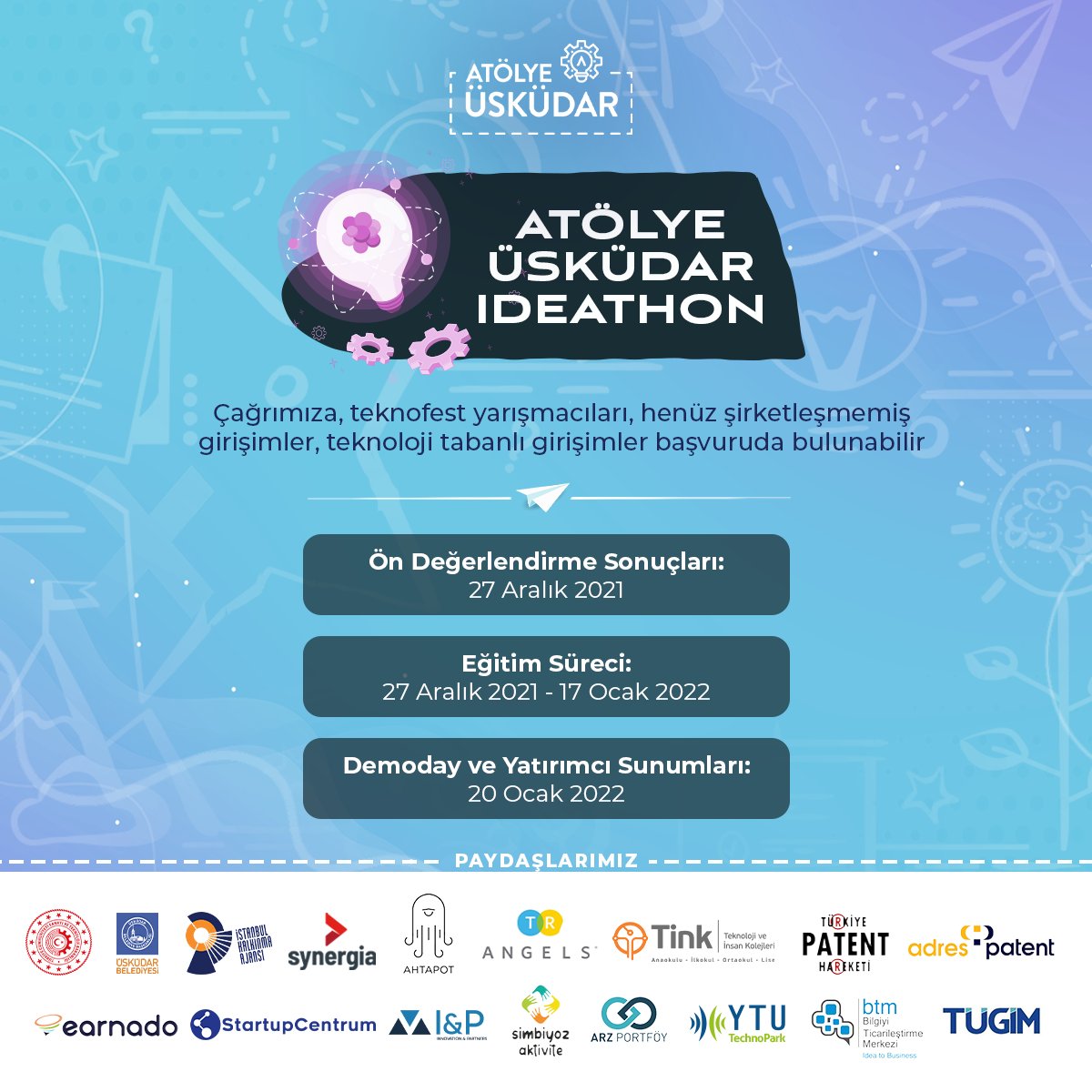AtolyeUskudar's tweet photo. Türkiye'nin ilk Buluş Tabanlı #Ideathon çağrısı açıldı! 

Girişim fikrinizi Atölye Üsküdar Girişimcilik ve İnovasyon Merkezinde hayata geçirmek, prototiplerinizi donanımlı bir Fab-Lab ortamında üretmek, 
++ https://t.co/QjzREBkFvn