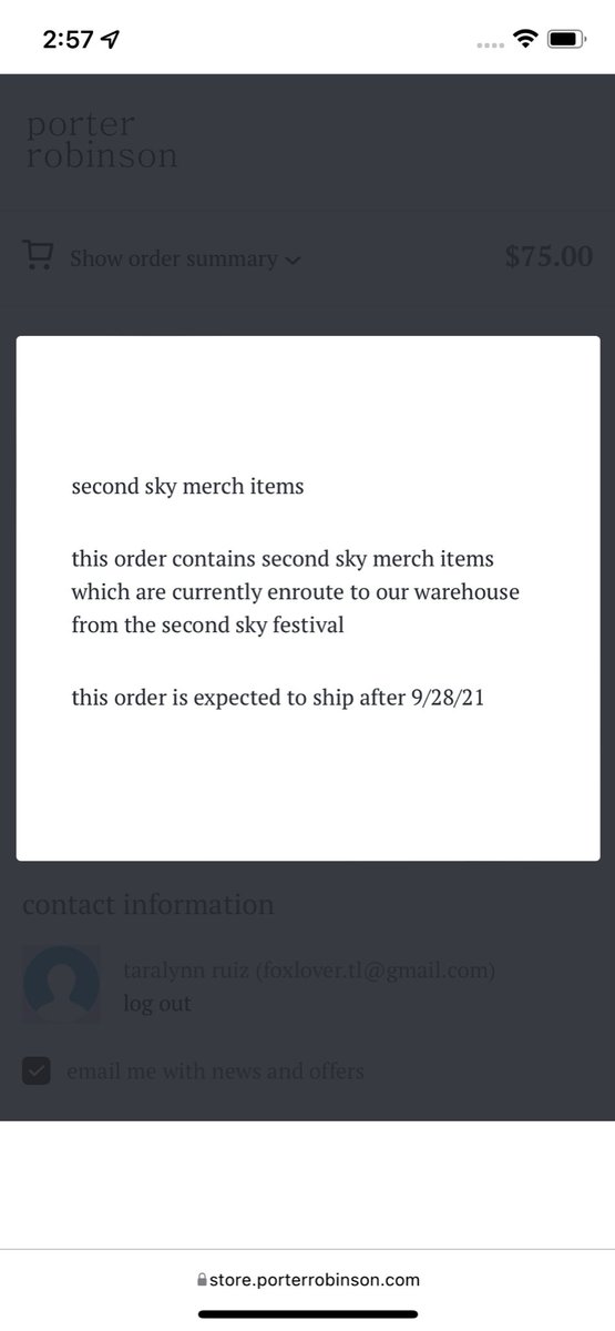 justcallme_TL's tweet photo. @porterrobinson I can’t buy the Petal Hoodie because of this! Help! Please help! It won’t let me past this notification even if I hit the X or click outside of it. @secondskyfest https://t.co/rVWdKVoI5c