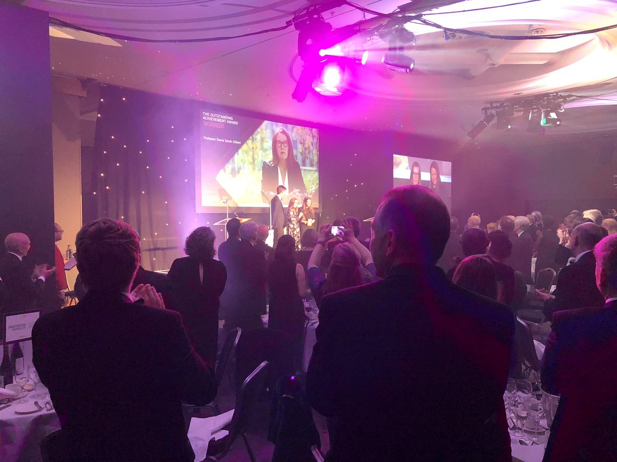 The night kicks off with a standing ovation for Professor Dame Sarah Gilbert, winner of the Outstanding Achievement Award #THEAwards