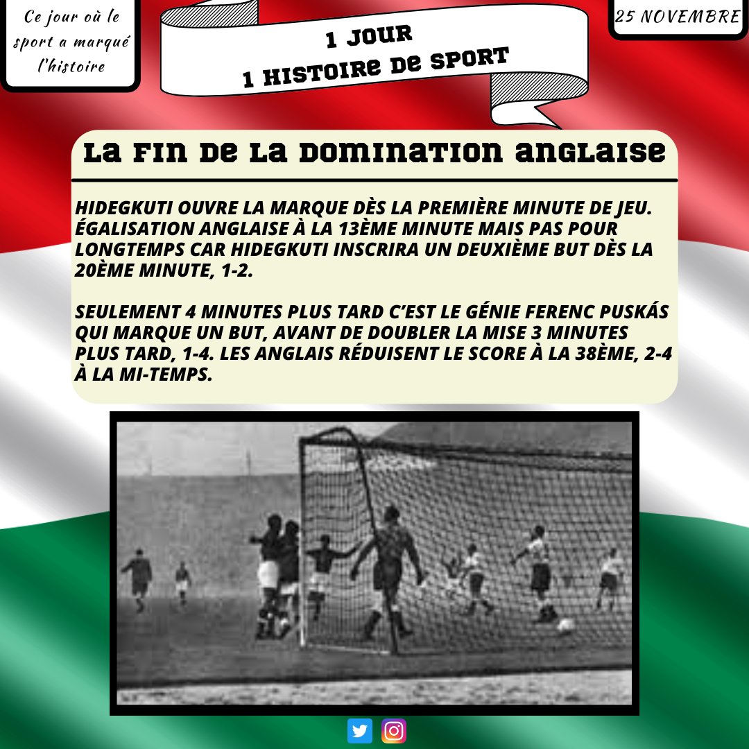 1Histoire2Sport's tweet photo. Retour sur "le match du siècle" entre l'Angleterre et la Hongrie le 25 Novembre 1953 ! ⚽ 

#sport #foot #football #hongrie #angleterre #threelions #tactique #match #matchdusiecle #puskas #hidegkuti #wembley #exploit #victoire #historique #choc #25novembre https://t.co/vxClOIkeyK