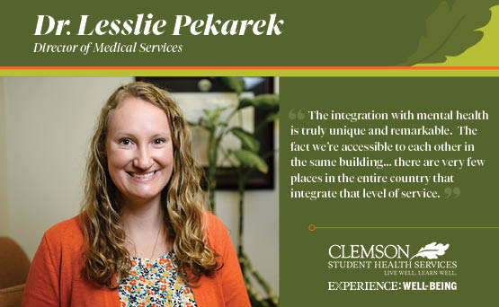 healthycampus's tweet photo. Student Health Services' integrated designβwhich includes Medical Services, CAPS, and Healthy Campusβallows our providers to offer comprehensive preventative and outpatient health care to our Clemson students.
https://t.co/Dg5kX11z9N
#ExperienceWellbeing #LiveWellLearnWell https://t.co/px6GGDfQHd