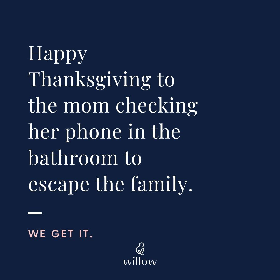 willowpump's tweet image. From the Willow family to yours, Happy Thanksgiving to you! We’re grateful for all of our mamas and the quiet moments.