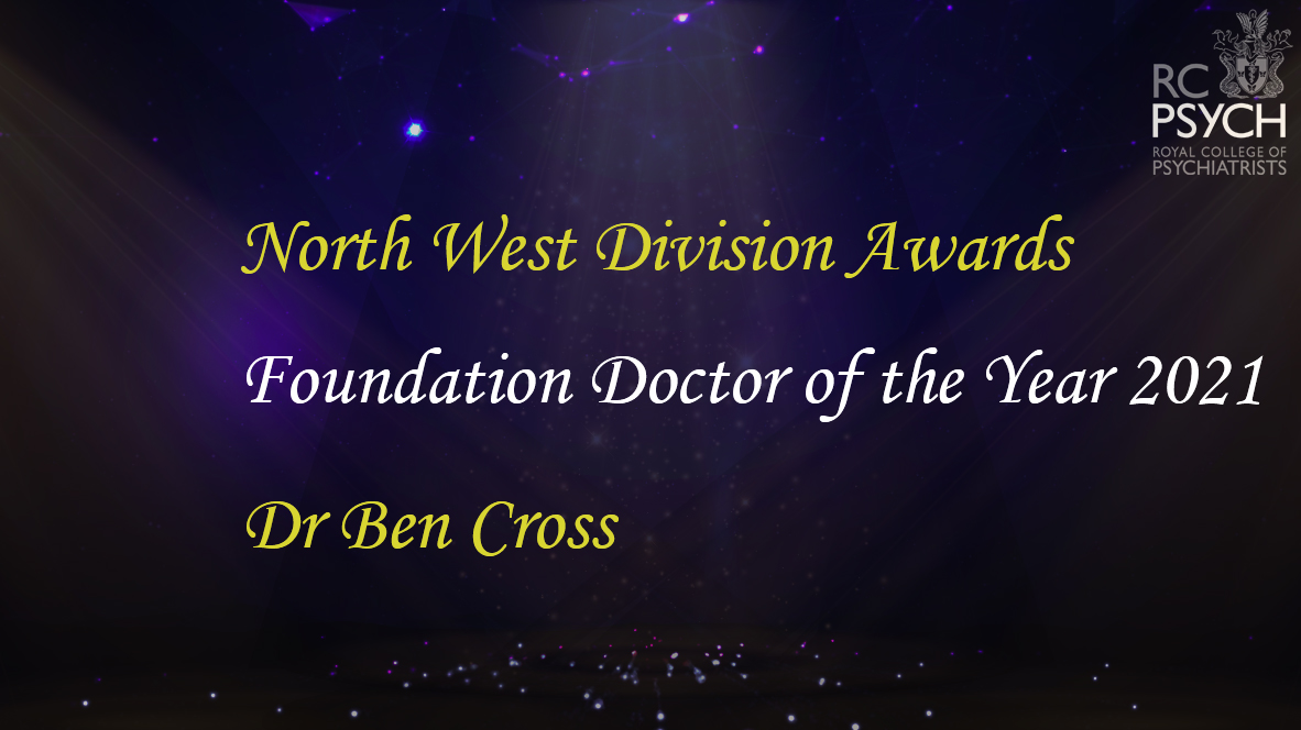 rcpsychNW's tweet photo. We’re delighted to announce the winner of our Foundation Doctor of the Year is… Dr Ben Cross, who works at the Royal Blackburn Hospital. Ben is an RCPsych Foundation Fellow, has pursued research in cutting edge  fields, and is an exceptional FY1 clinician. #RCPsychNWAwards https://t.co/yhFilBjOlo