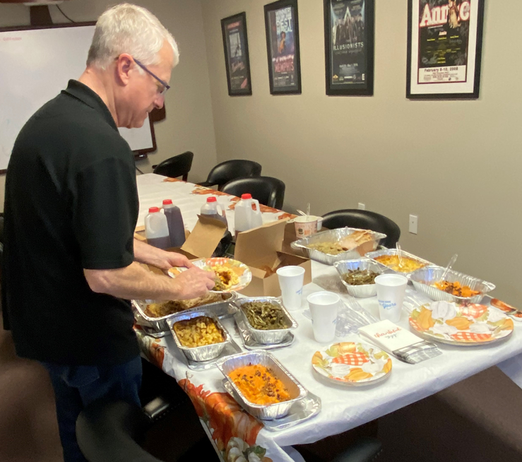 WAAYTV's tweet photo. Happy Thanksgiving from our @waaytv family to yours.  We are working today but also getting to enjoy time with our co-workers over a delicious meal https://t.co/eOYJa9P9gD