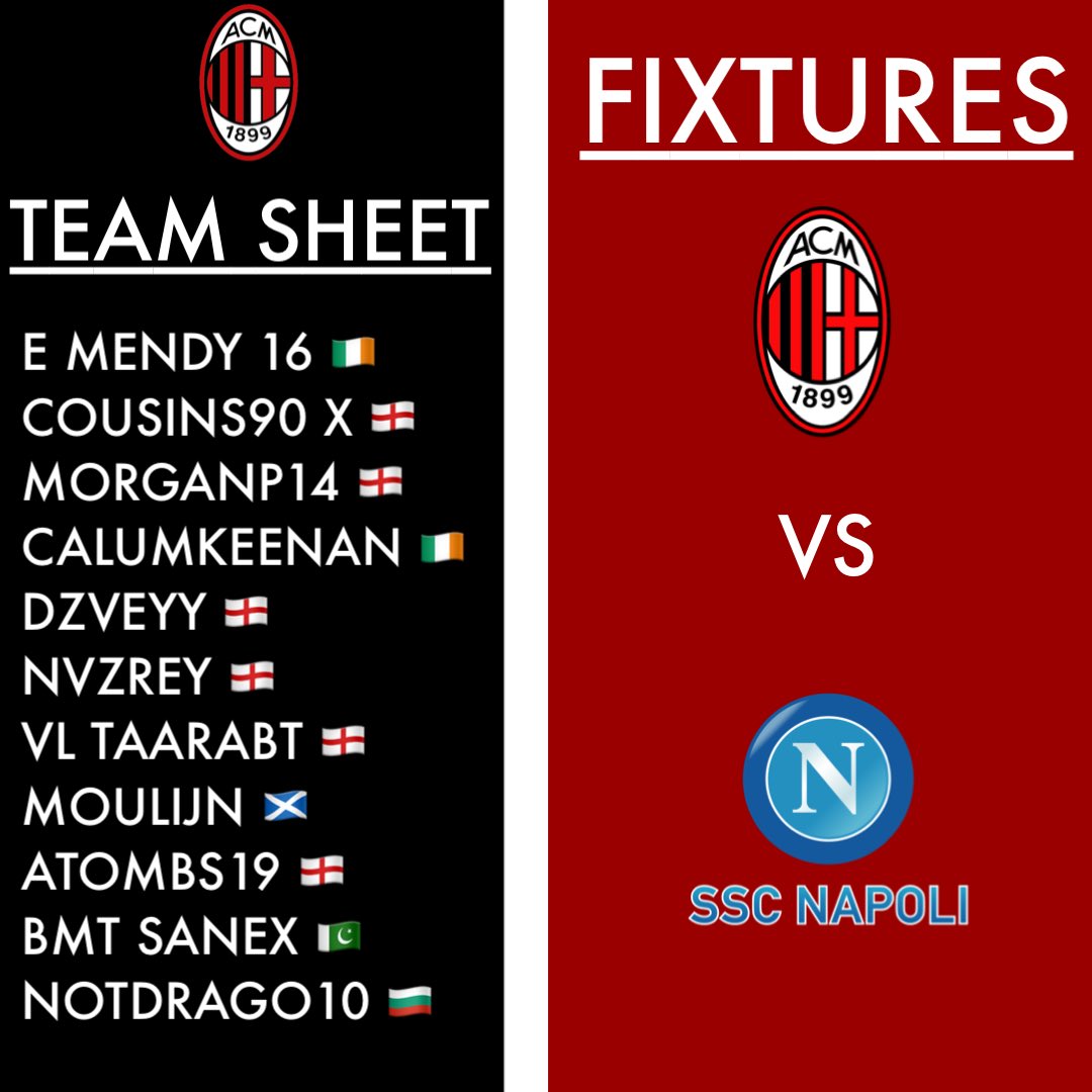 Top of the table clash in the Coppa Italia

🕐8:30PM
🆚 Napoli SSC
🏆Coppa Italia 

<a href="/TheVFL_/">VFL</a> 

Lineup 🏟: