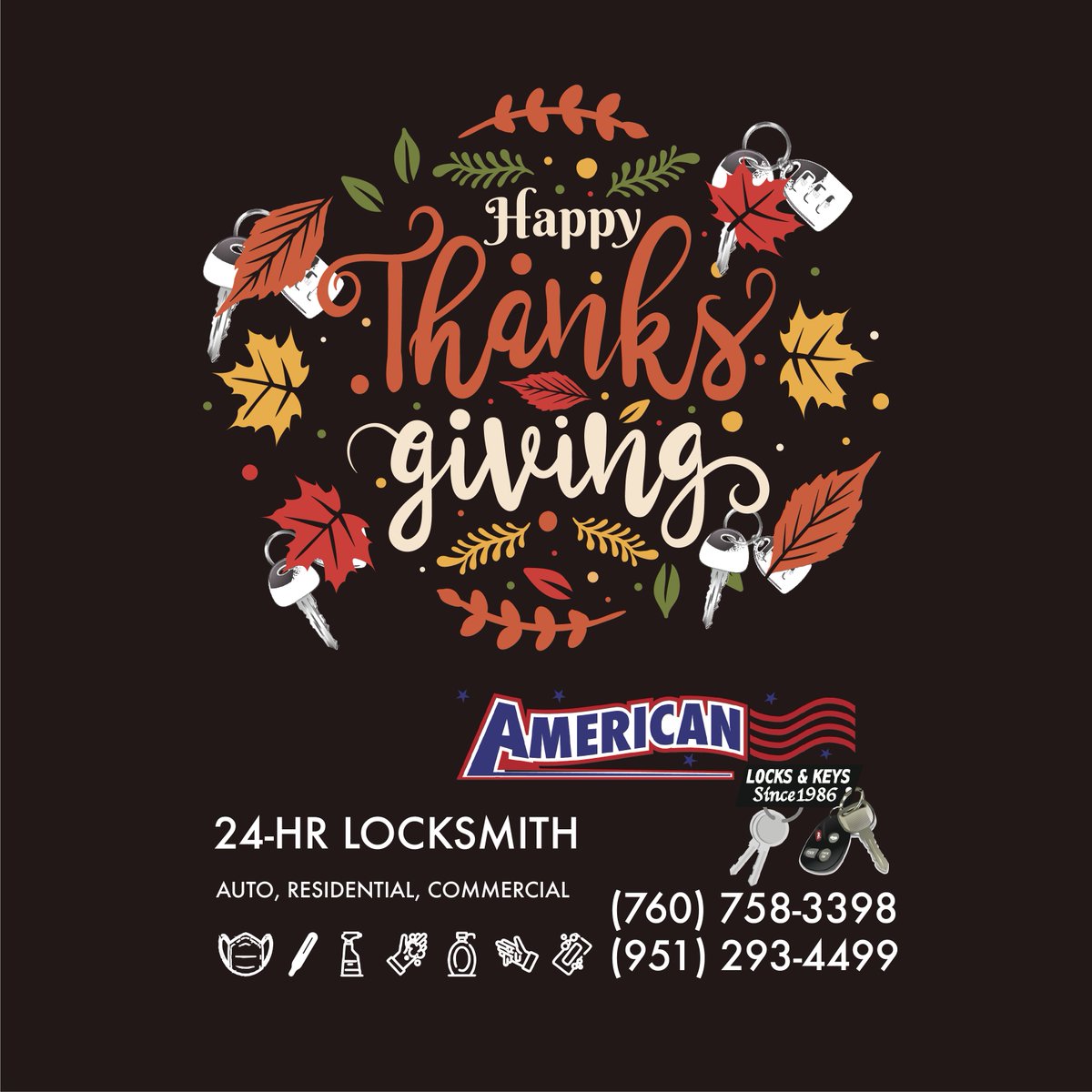 imakekeys's tweet image. #Happy #Thanksgiving

Proudly serving the #SoCal #Community since 1986. It's truly an honor being your go-to Auto, Residential &amp;amp; Commercial #Locksmith.

#SD #NorthCounty 760 758-3398 #Riverside County 951 293-4499
imakekeys.com

#security #ie #inlandempire #ie #sandiego