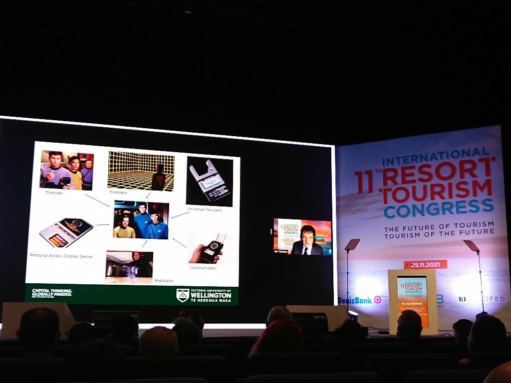 tomorrowstouris's tweet photo. It was honor to be the keynote speaker last night at Turkey's largest #Tourism conference. The presentation focused on #futuretechnologies from @StarTrek and other #sciencefiction films etc. I looked at patents such as @Meta wristband #ResortCongress  #ResortKongre @WgtnBusGov https://t.co/JV9SoQXybk