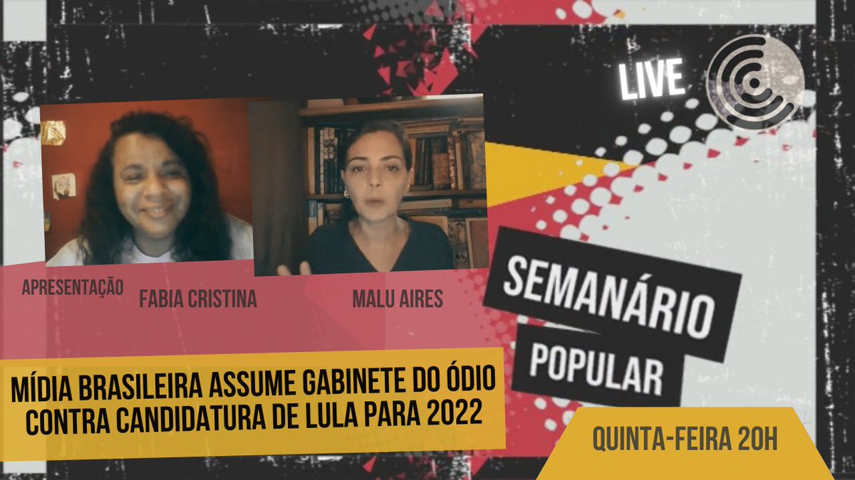 comunicadoresTT's tweet photo. Hoje, 20H, o programa Semanário Popular vai falar sobre as eleições 2022 e o papel da mídia no Gabinete do Ódio. 
Ative o sininho para não perder!

https://t.co/WNbLB7uL7b

#comunicadorespopulares
#Lula2022 https://t.co/bNLnSIq5rl