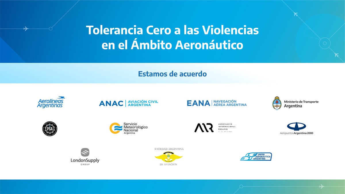 <a href="/mindetransporte/">Ministerio de Transporte</a>, <a href="/Aerolineas_AR/">Aerolíneas Argentinas</a>, <a href="/ANACargentina/">ANAC</a>, <a href="/SMN_Argentina/">SMN Argentina</a>, <a href="/SeguridadPSA/">POLICÍA DE SEGURIDAD AEROPORTUARIA</a>, @AIR_Rosario, @aa2000oficial, London Supply, <a href="/SArgAviacion/">Sociedad Argentina de Aviación</a>, <a href="/unionaeronautic/">info@uaar.com.ar</a>