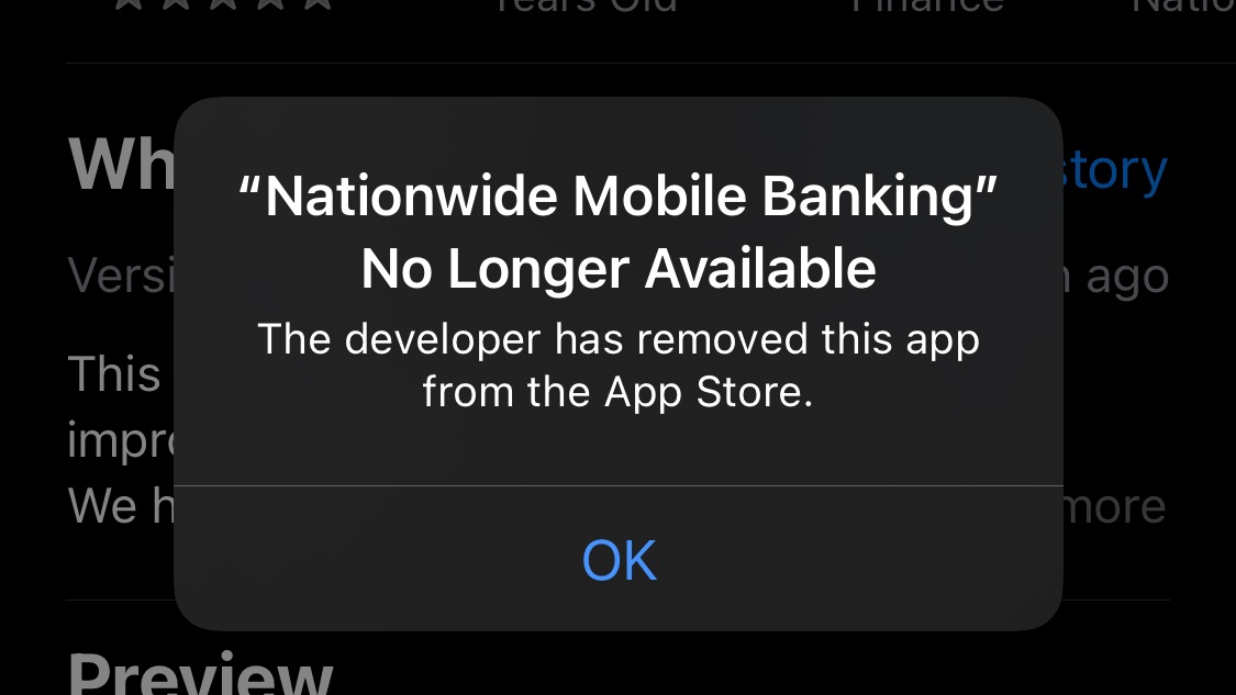 BlancoCanvas_'s tweet photo. @AskNationwide @BoyeeeChem I'm having the same issue (with the app on iPhone) and I've been trying all day. On opening the app I'm prompted to update it, so on clicking through to the App Store, I click on 'update', it gives me this message: https://t.co/mssbkLnwRS