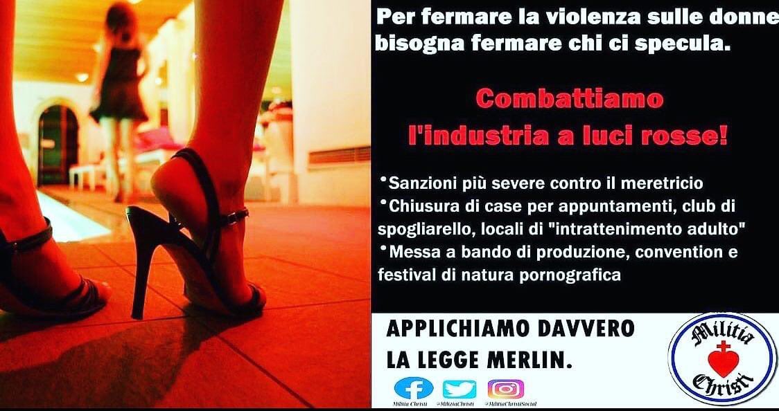 miliziachristi's tweet photo. Fermiamo la violenza sulle donne, applichiamo davvero la #LeggeMerlin. Stop all’industria a luci rosse! #GiornataControLaViolenzaSulleDonne https://t.co/jqsETCMZd0