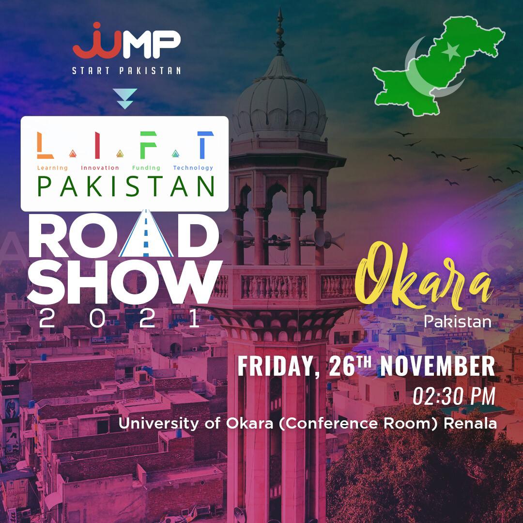 JumpStartPk's tweet photo. JumpStart Pakistan is on it's way to Road show2021 in #Okara. Be a part of part of @LiftPakistan aiming to promote JumpStart Pakistan #vision and #entrepreneurial #ecosystem.Join us at University of Okara.
#business #Entrepreneurship
#JumpStartPakistan #conference #event https://t.co/MCIw4aCaoS