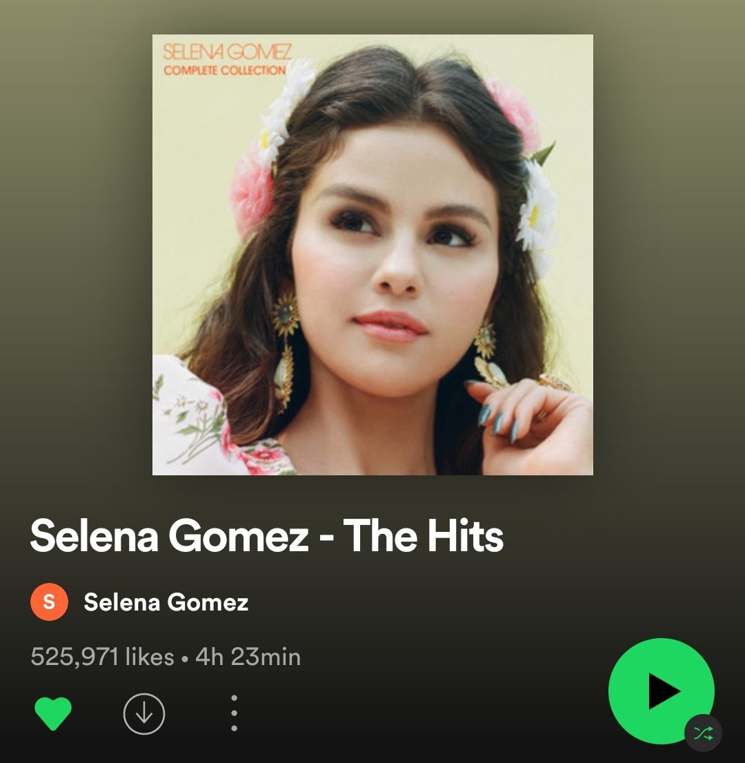 GomezUpdatesGR's tweet photo. — Spotify numbers 🎧

Selena Gomez: 31,272,149 followers
Selena Gomez &amp; the scene: 7,058,285 followers
This Selena Gomez - 992,562 likes
Selena Gomez – The Hits - 525,971 likes https://t.co/Fgnm2axogA