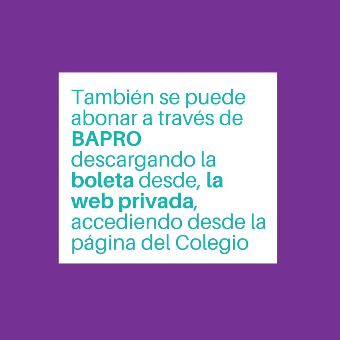 📣El pago de la matrícula puede realizarse en la sede del COPBA1 solamente con tarjeta de ✔débito o ✔crédito, de lunes a viernes de 8.30 a 13.30hs
.
👉También se puede abonar a través de BAPRO descargando la boleta desde, la web privada, accediendo desde la página del Colegio