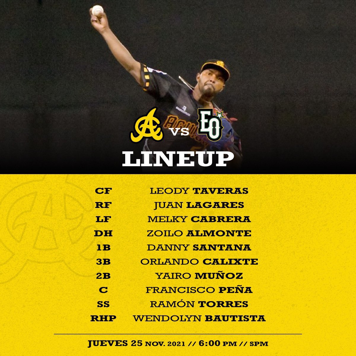 aguiluchos's tweet photo. #AguiPBP Alineación y roster para el partido hoy 25/11/21 contra las Estrellas #ACvsEO https://t.co/jakYeqox1p