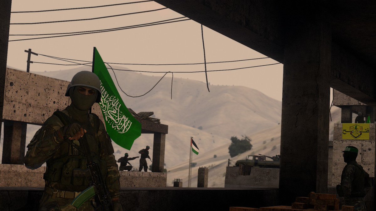 Members of the Al-Qassam Brigades survey the streets in the wake of the Battle of Gaza, Palestine, 2007. #Arma3 #arma3photography